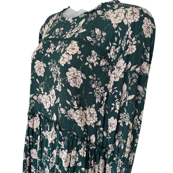 NWT Knox Rose Forest Green Boho Floral Festival Babydoll Long Sleeved Midi Dress - Picture 3 of 5